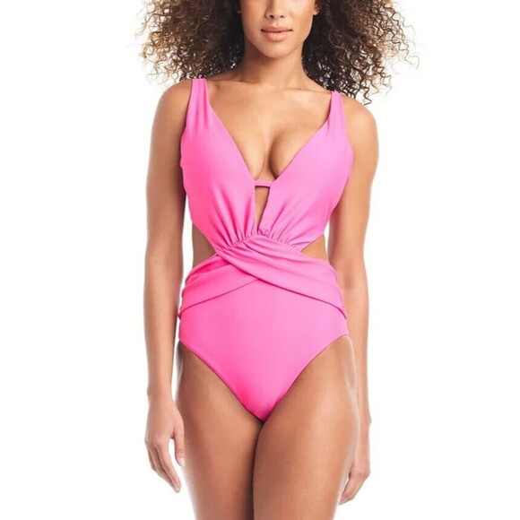 Bar III Women's Draped Monokini one piece Swimsuit  Candy Pink XL - Picture 1 of 6